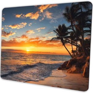 SHALYSONG Sunset Beach Mouse pad with Tropical Ocean Landscape and Non-Slip Rubber Base Design for Personalized Women's Office Desktop Decoration Accessories 9.5x7.9 inch